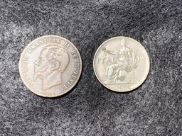Vintage Italy coins: 1867 H 10 Centesimi & 1922 one lira