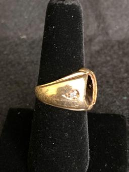 14K Men's ring (missing stone) and tie clip 8g total