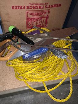 Lot of Tools- Rope, Sockets, Saws etc