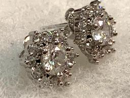 Round cut White Sapphire Hexagonal Stud Earrings