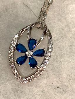 Pink Sapphire & WhiteTopaz Sterling Silver Butterfly Pendant w/Chain &Blue Sapphire Pendant on chain