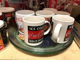 Coca Cola Mugs, Pitcher and Trays