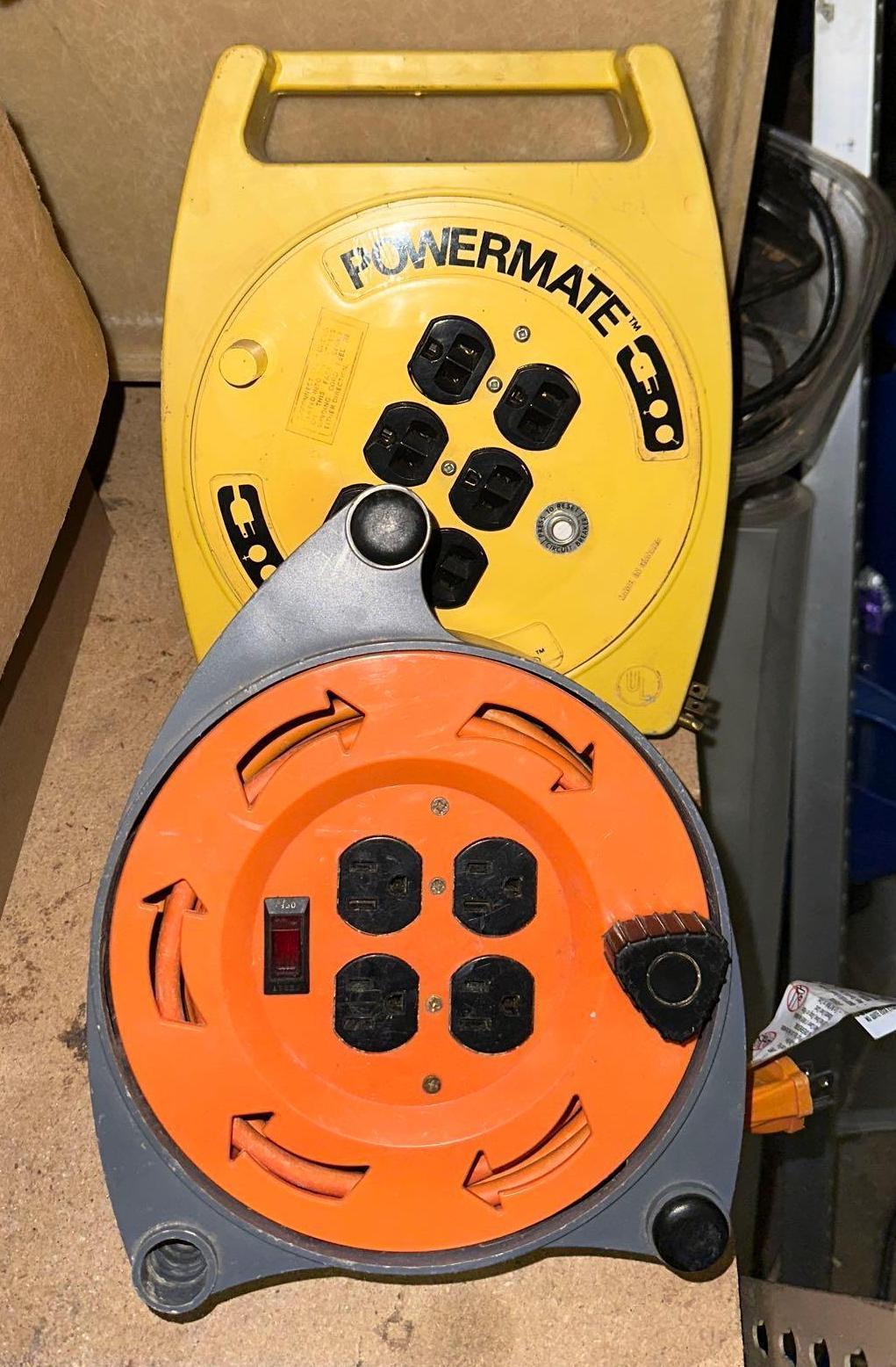 2 Extension Cord Reels with Cords and outlets