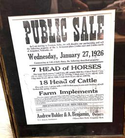 Vintage Framed 1926 Public auction Notice
