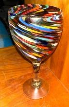 Beautiful Large Blown Glass Colorful Wine Glass