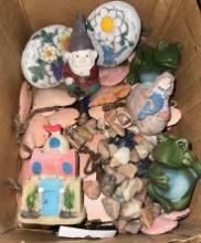 Box filled of Rocks and Garden Decor (Mermaid, Gnome and Frogs)