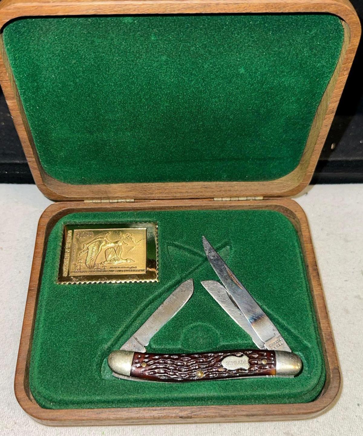 Schrade 895 Knife and 1990/91 Federal Duck stamp Commemorative