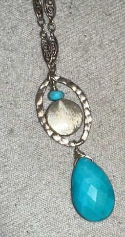 18" Sterling Silver Necklace w/ blue Pendant