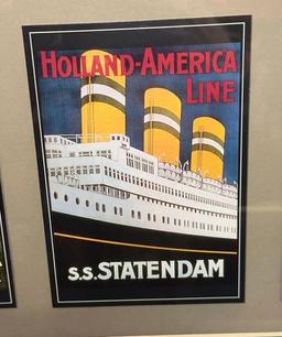 Framed Illustrations of Vintage Ocean Going Ship lines- Great Graphics