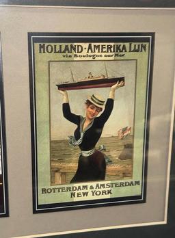 Framed Illustrations of Vintage Ocean Going Ship lines- Great Graphics