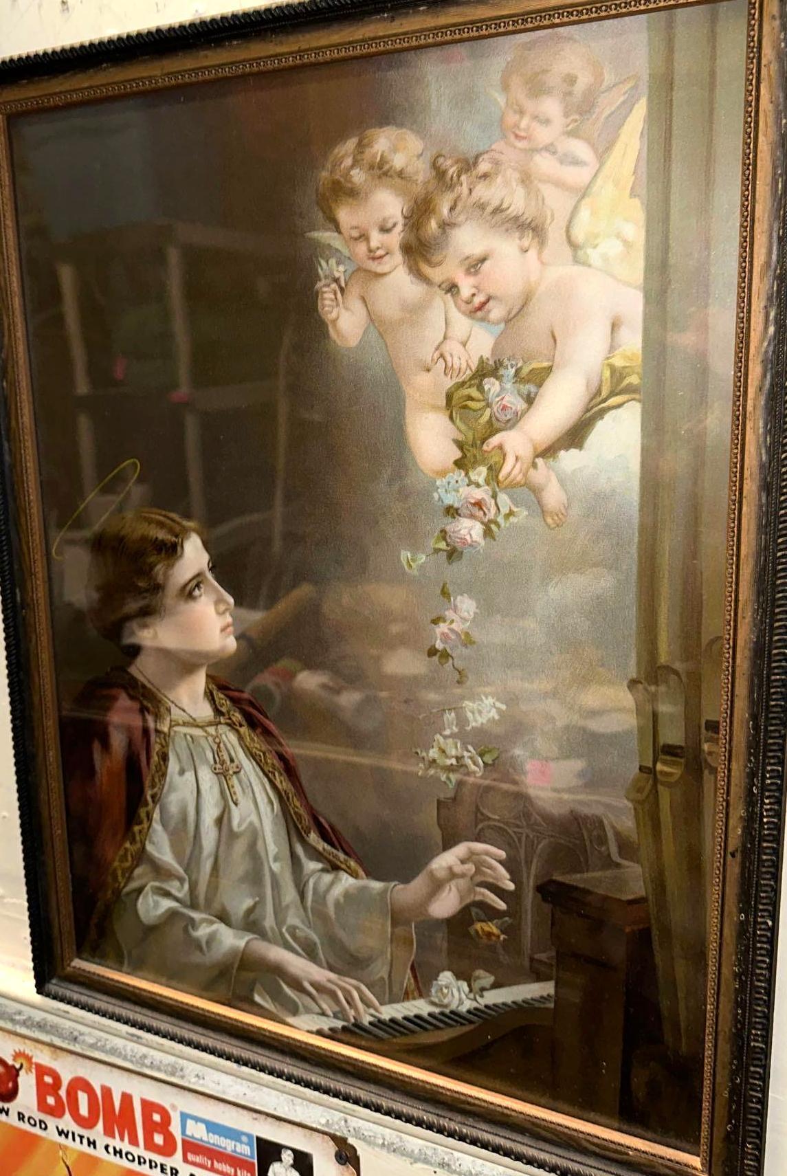 Vintage Framed Print of St. Cecilia 22" x 16"