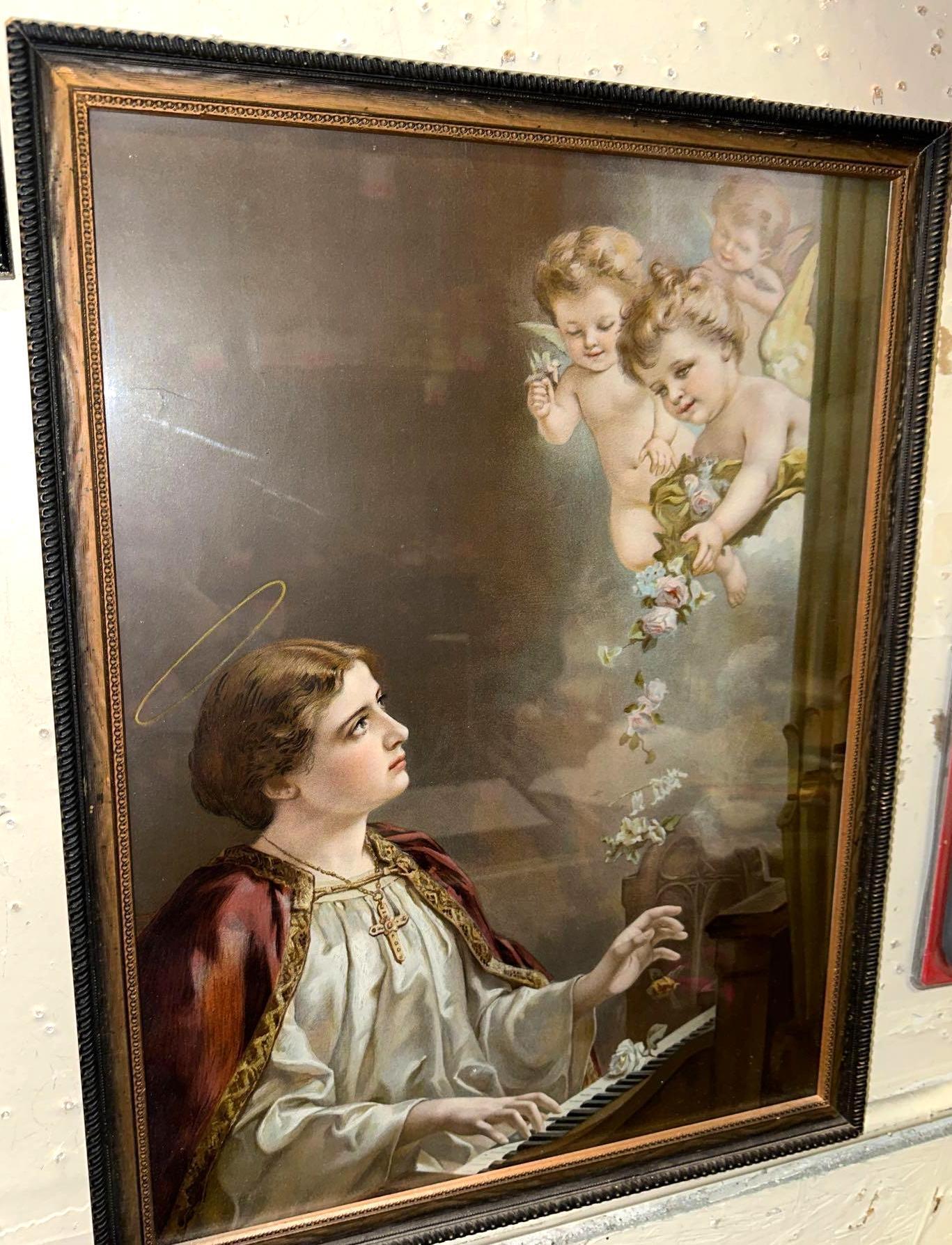Vintage Framed Print of St. Cecilia 22" x 16"