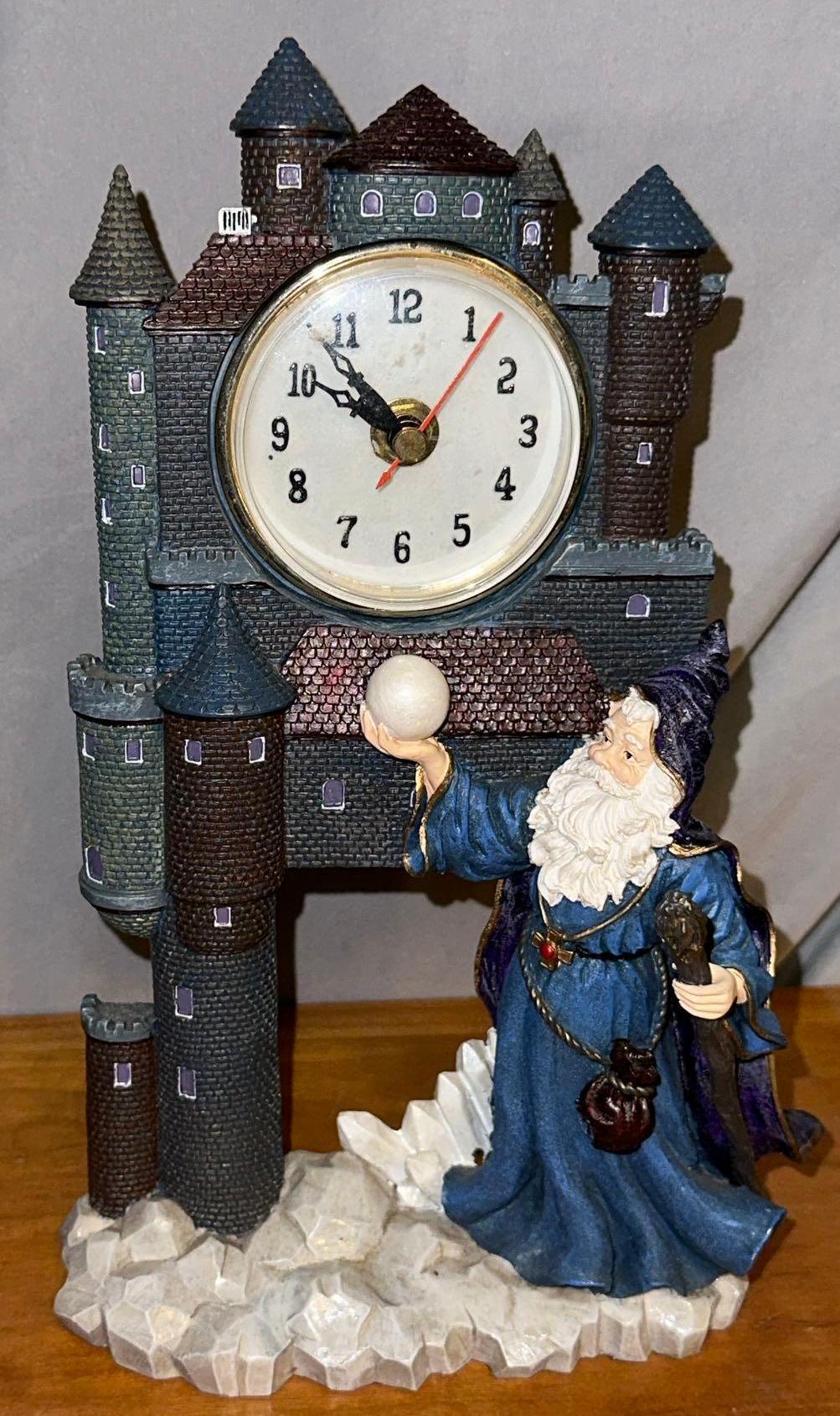 Castle Clock with wizard and Crystal Ball- works