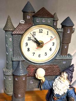 Castle Clock with wizard and Crystal Ball- works