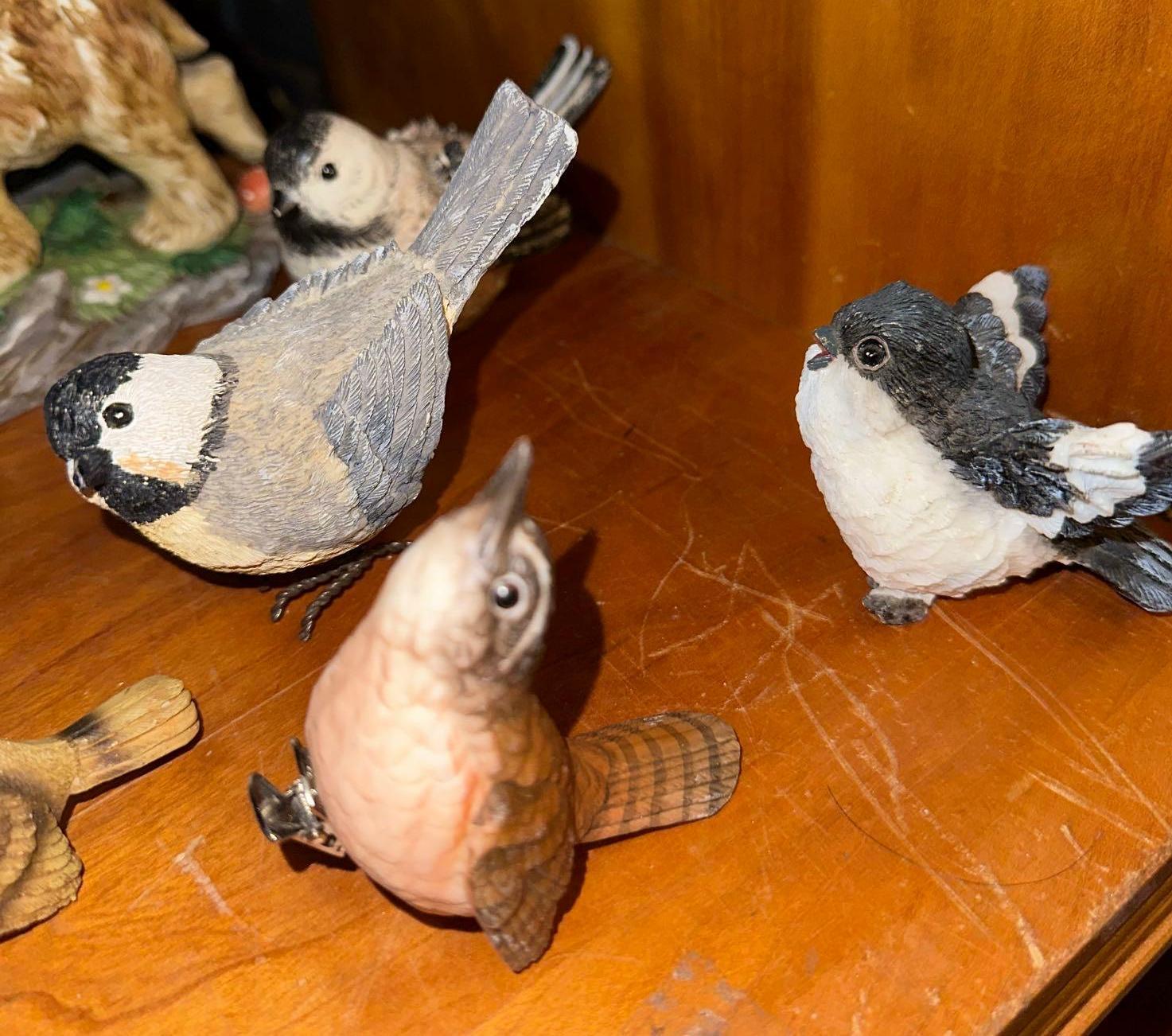 Bird Candle Holder, 8 Bird Figurines and Porcelain Bear Figurine