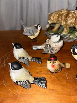 Bird Candle Holder, 8 Bird Figurines and Porcelain Bear Figurine