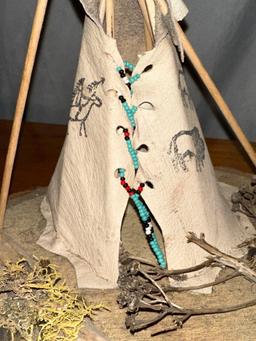 Handmade Painted Hide Tepee Sioux Indian set in Diorama