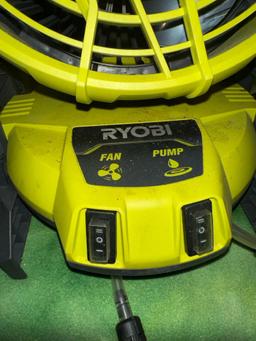 Ryobi Tool Lot- Misting Fan, Drill, Flashlight, Telescoping Scrubber, 2-18V Batteries &Charger-works