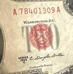 Two Red Seal $2 Bills- 1953 C and 1963 A