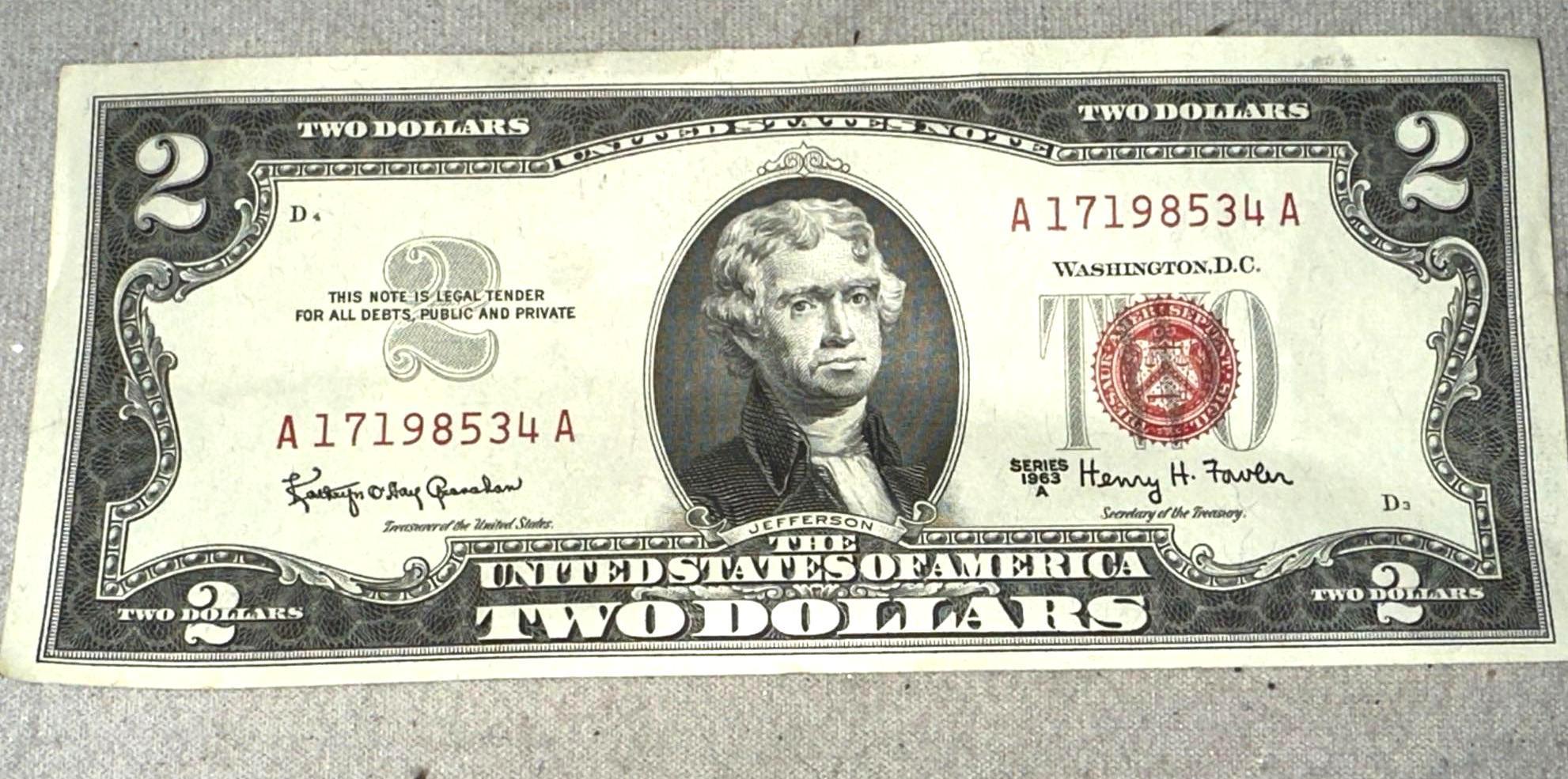 Two Red Seal $2 Bills- 1953 C and 1963 A