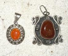 2 Amber Pendants- 1 is Sterling silver