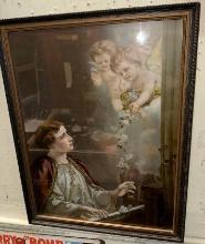 Vintage Framed Print of St. Cecilia 22" x 16"