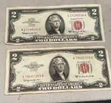 Two Red Seal $2 Bills- 1953 C and 1963 A