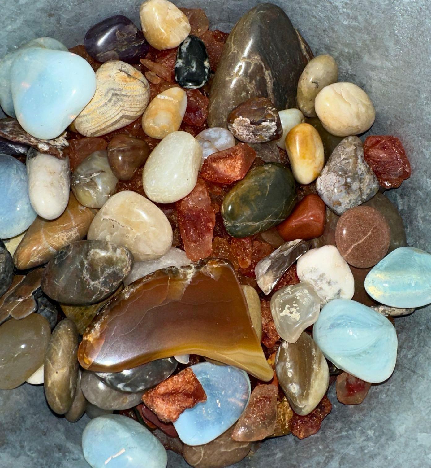 Pail of Polished Rocks and Semi precious Stones