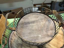 Set of 4 Round Metal and Wood Baskets