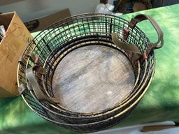 Set of 4 Round Metal and Wood Baskets