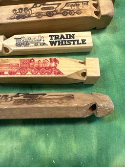 5 Wooden Train Whistles