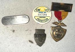 Vintage Chauffeur Badges, VTG Spanish American War Badge, VTG Philadelphia Transit token holder