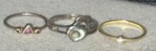 3 Sterling Silver rings with Gemstones