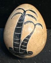 Handpainted Stone Egg with Fish and Palm Trees