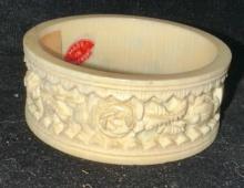 Napkin ring w/tag inside "Guaranteed American tusk Ivory" Tsang King Kee Ivory Factory -Hong Kong