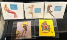 Five 1950's Miniature Pin up Girls Lithographs