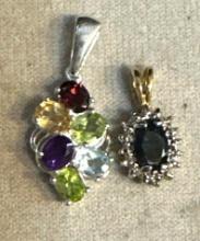 2 Sterling Silver Pendants with Gemstones