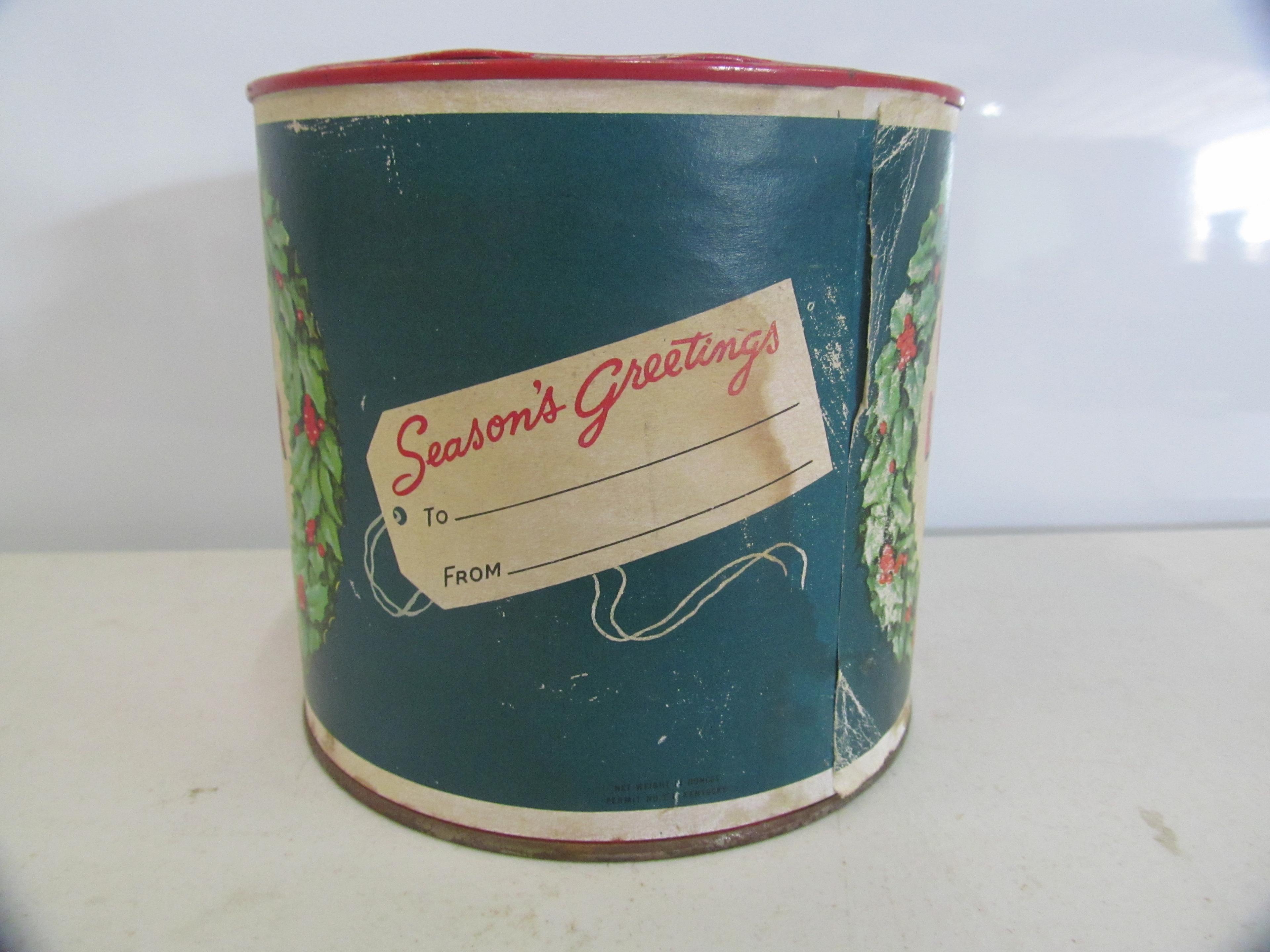 Union Leader; Seasons Greetings Christmas Holiday Round Canister