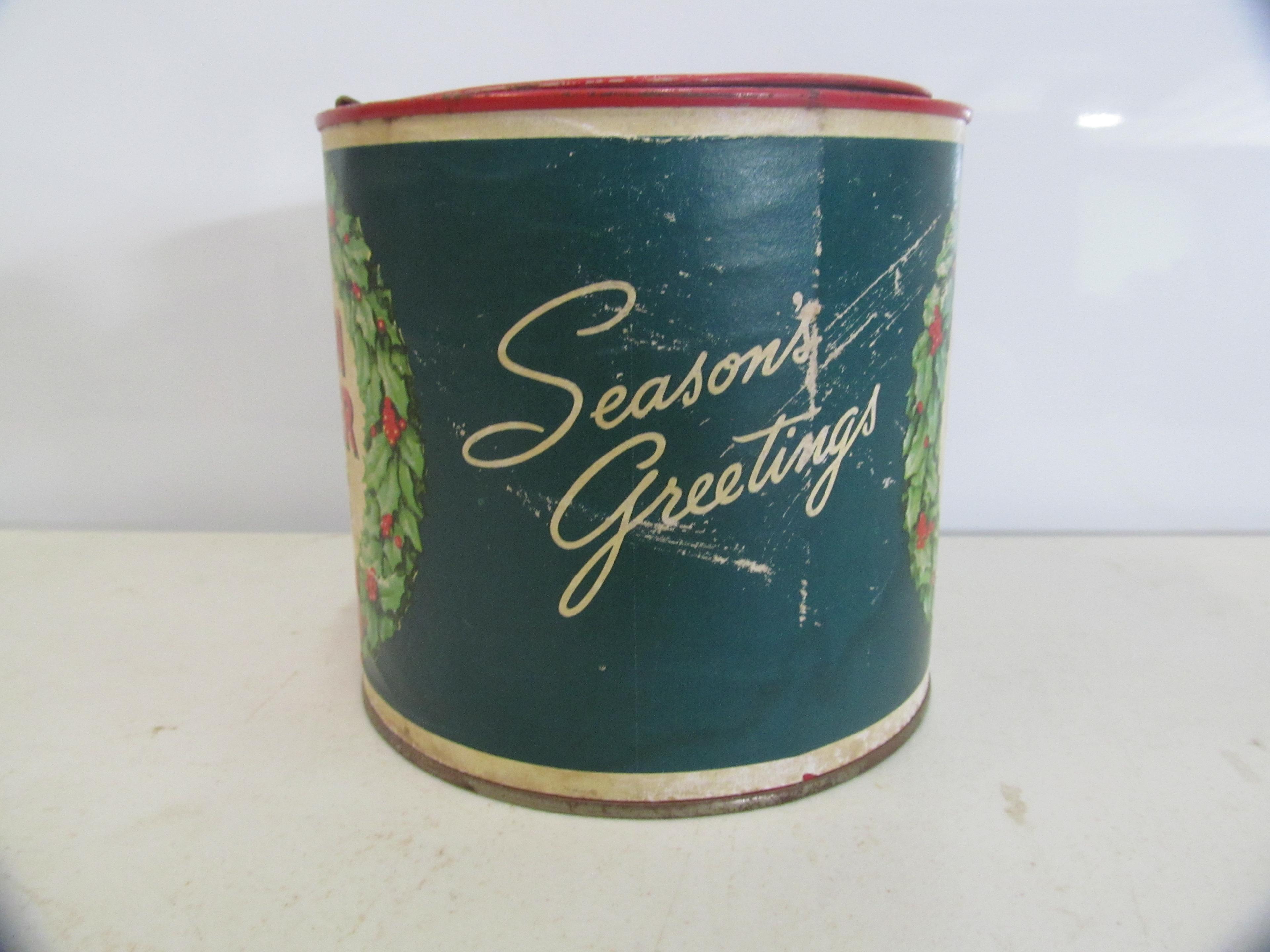 Union Leader; Seasons Greetings Christmas Holiday Round Canister