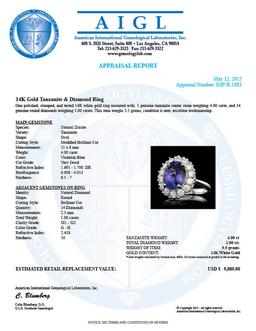 14k Gold 4.00 Ct Tanzanite 1.00ct Diamond Ring