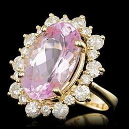 14k Gold 10.00ct Kunzite 1.55ct Diamond Ring