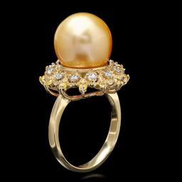 14k Yellow Gold 12mm Pearl 0.40ct Diamond Ring