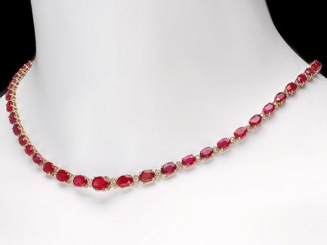 14k Gold 37.00ct Ruby 1.15ct Diamond Necklace