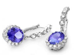 14k Gold 5ct Tanzanite 1.35ct Diamond Earrings