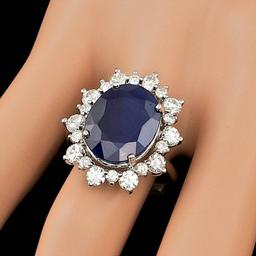 14k Gold 10.00ct Sapphire 1.35ct Diamond Ring