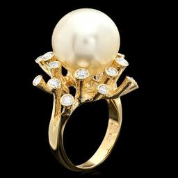 14k Yellow Gold 15mm Pearl 0.80ct Diamond Ring