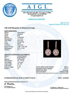 14k Rose 8.00ct Kunzite 1.70ct Diamond Earrings