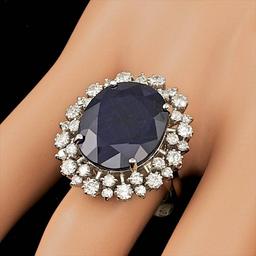 14k Gold 16.00ct Sapphire 1.55ct Diamond Ring