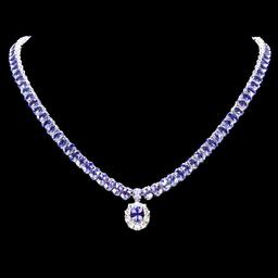 14k W Gold 29ct Tanzanite 1.35ct Diamond Necklace