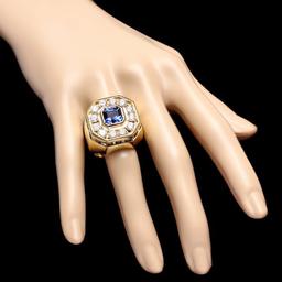 18k Gold 7.5ct Sapphire 3.20ct Diamond Mens Ring